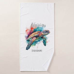 Bahamas Sea Turtle Bahamian Flag Beach Great Shark Bath Towel