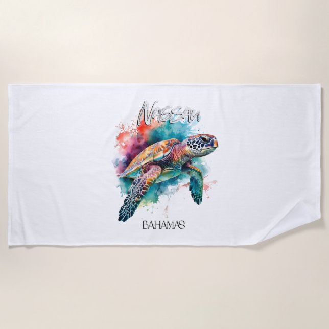 Bahamas Sea Turtle Bahamian Flag Beach Great Shark Beach Towel (Front)