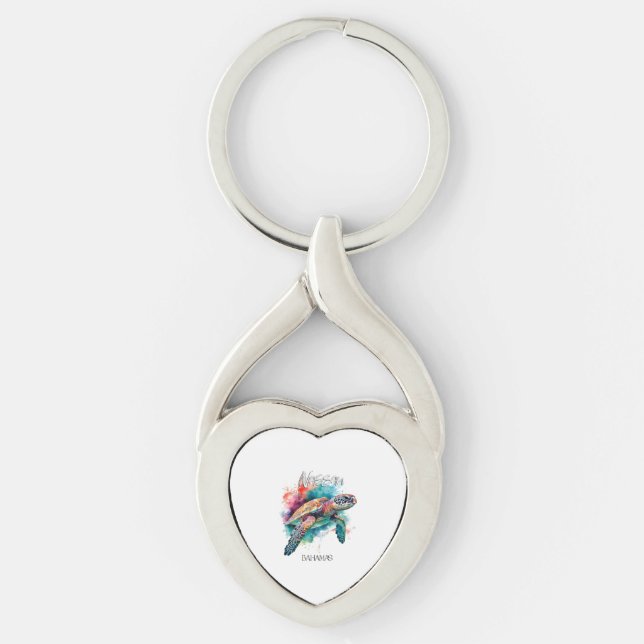 Bahamas Sea Turtle Bahamian Flag Beach Great Shark Key Ring (Front)
