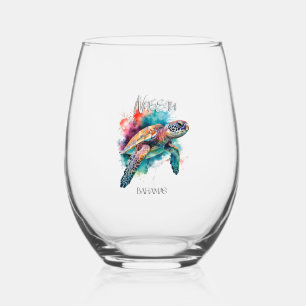 Bahamas Sea Turtle Bahamian Flag Beach Great Shark Stemless Wine Glass