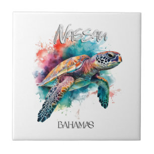 Bahamas Sea Turtle Bahamian Flag Beach Great Shark Tile