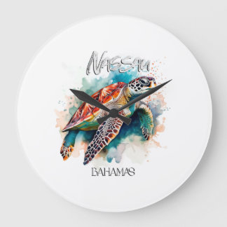 Bahamas Seat Turtle Bahamian Flag Beach Great Shar Large Clock