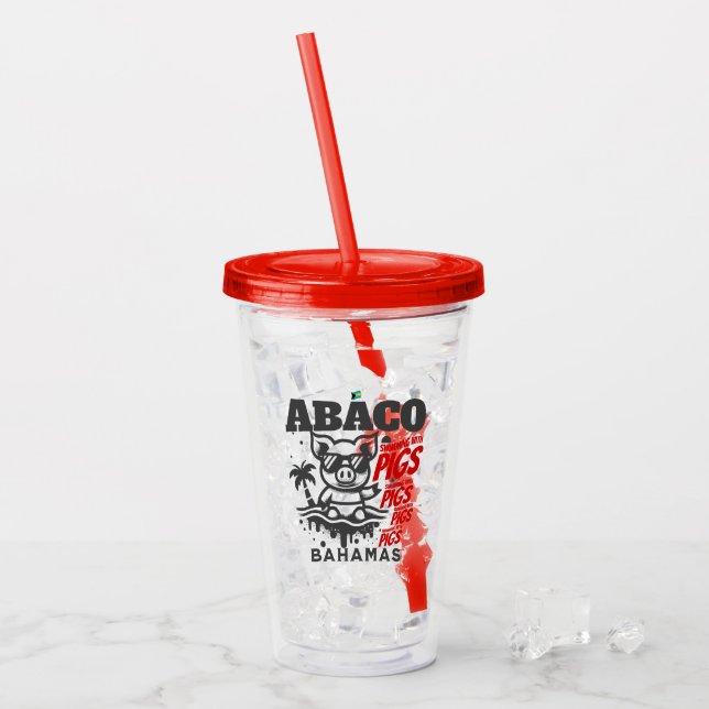Bahamas Souvenir Gift: Abaco Bahamas Swimming Pigs Acrylic Tumbler (Front Ice)
