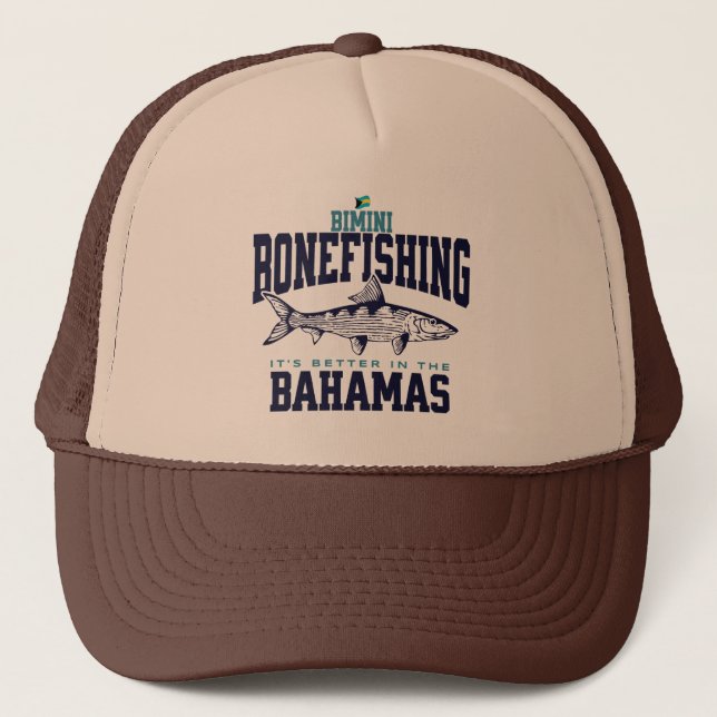 Bahamas Souvenir Gift : Bimini Bahamas Bonefishing Trucker Hat (Front)
