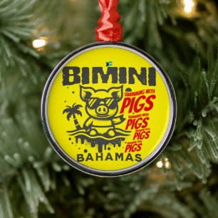 Bahamas Souvenir Gift: Bimini Bahamas Swimming Pig Metal Tree Decoration