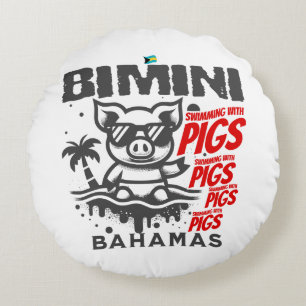 Bahamas Souvenir Gift: Bimini Bahamas Swimming Pig Round Cushion