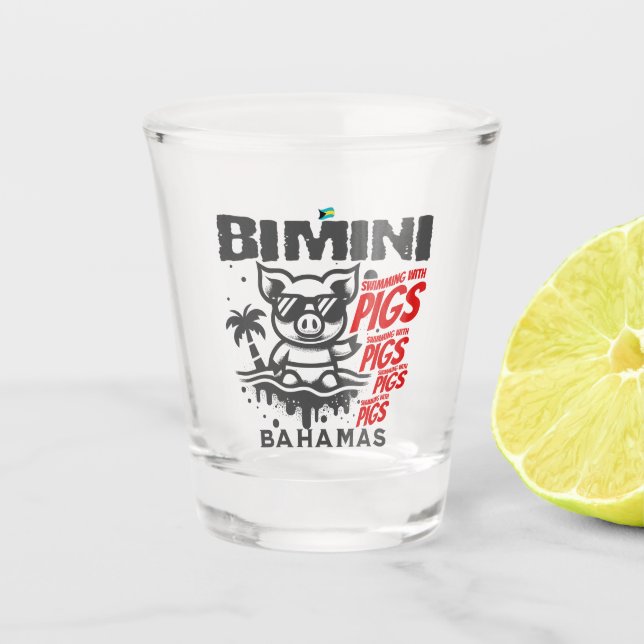 Bahamas Souvenir Gift: Bimini Bahamas Swimming Pig Shot Glass (Front)