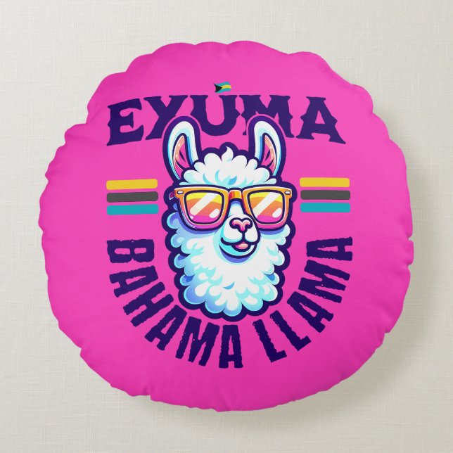 Bahamas Souvenir Gift : Exuma Bahamas Bahama Llama Round Cushion (Front)
