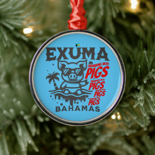Bahamas Souvenir Gift: Exuma Bahamas Swimming Pigs Metal Tree Decoration