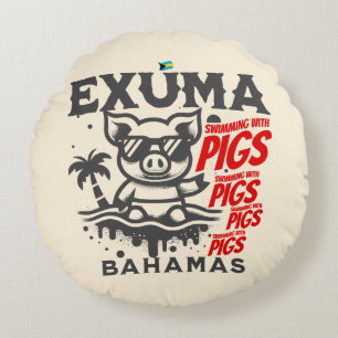 Bahamas Souvenir Gift: Exuma Bahamas Swimming Pigs Round Cushion