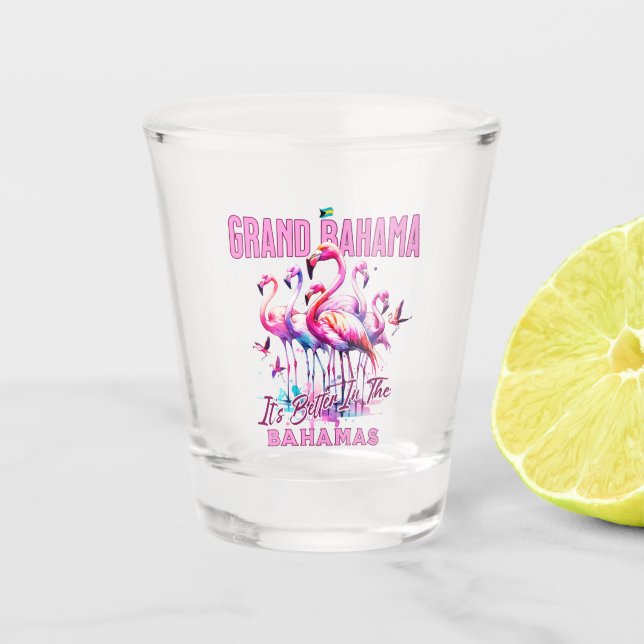 Bahamas Souvenir Gift : Grand Bahama Flamingo Bird Shot Glass (Front)