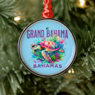 Bahamas Souvenir Gift : Grand Bahama Sea Turtle Metal Tree Decoration