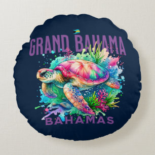 Bahamas Souvenir Gift : Grand Bahama Sea Turtle Round Cushion