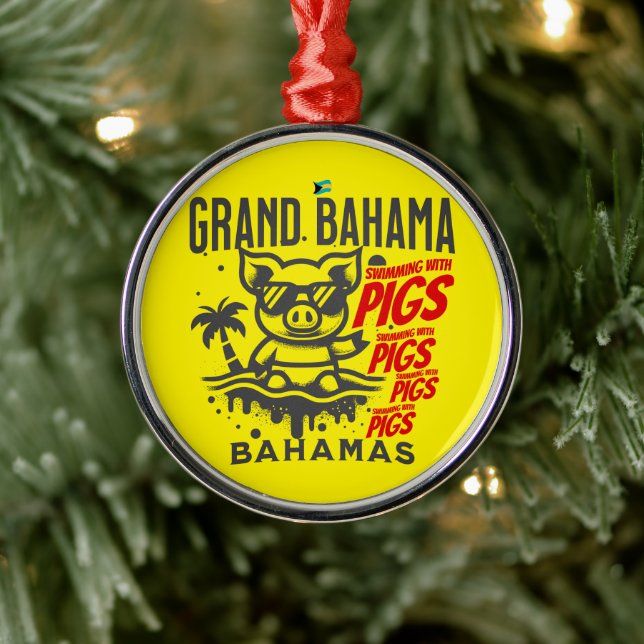Bahamas Souvenir Gift : Grand Bahama Swimming Pigs Metal Tree Decoration (Tree)