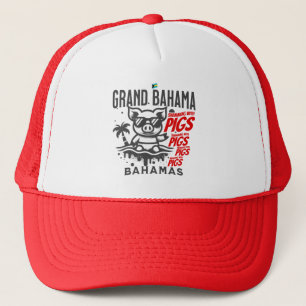 Bahamas Souvenir Gift : Grand Bahama Swimming Pigs Trucker Hat