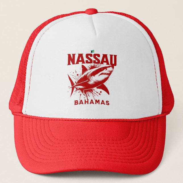 Bahamas Souvenir Gift : Nassau Bahamas Shark Fish Trucker Hat (Front)