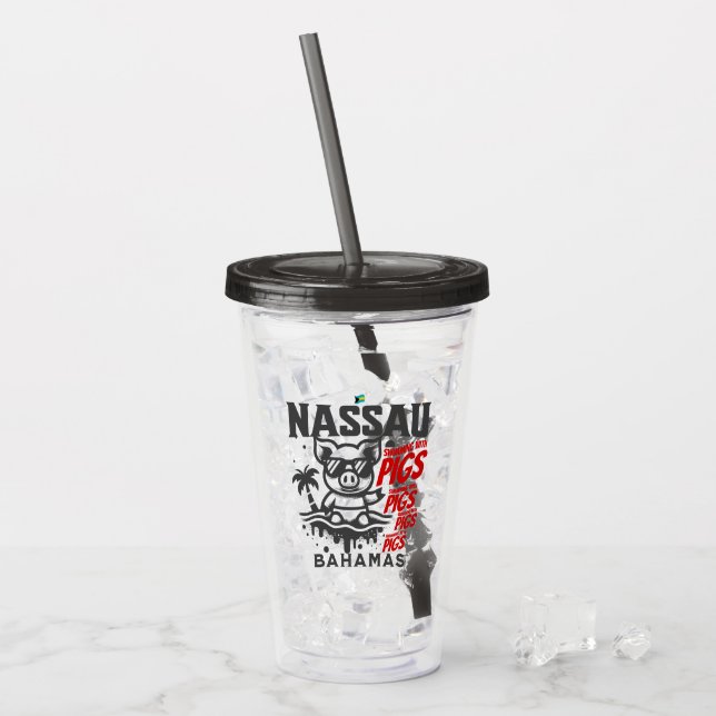 Bahamas Souvenir Gift: Nassau Bahamas Swimming Pig Acrylic Tumbler (Front Ice)