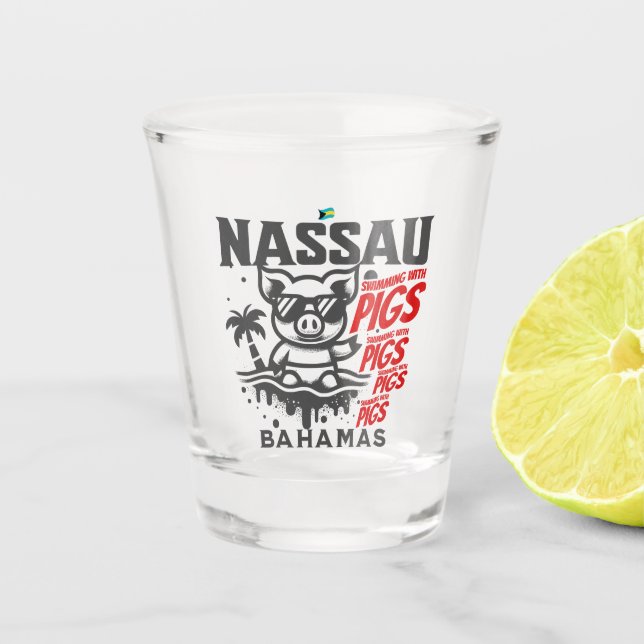 Bahamas Souvenir Gift: Nassau Bahamas Swimming Pig Shot Glass (Front)