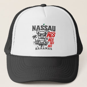 Bahamas Souvenir Gift: Nassau Bahamas Swimming Pig Trucker Hat