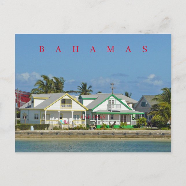 Bahamas Spanish Wells houses view postcard (Front)