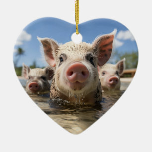 Bahamas Swimming Pigs - Exuma Pig Beach Adventure Ceramic Tree Decoration