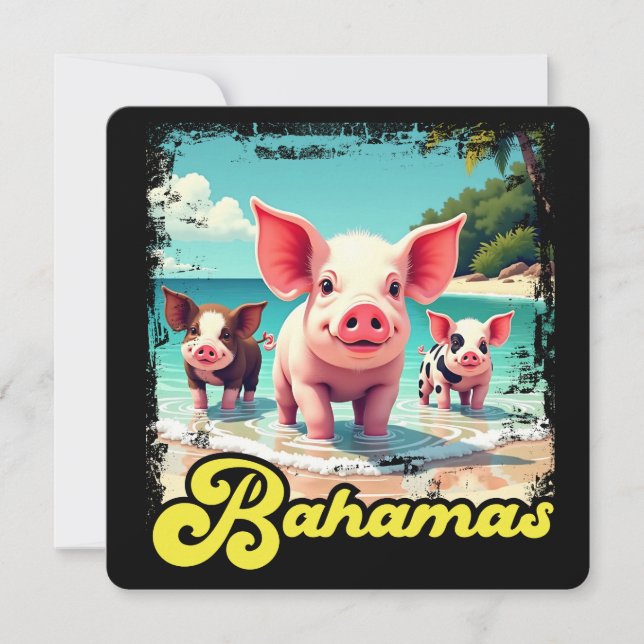 Bahamas Swimming Pigs - Exuma Pig Beach Adventure Invitation (Front)