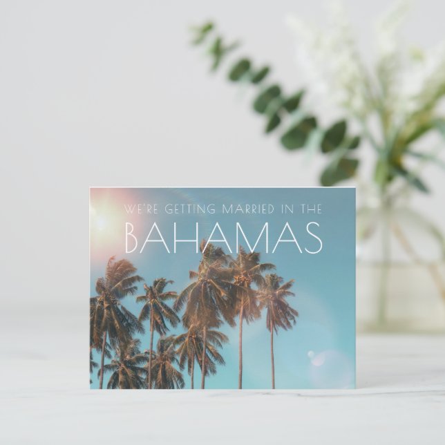 Bahamas Tropical Beach Wedding Save the Date Announcement Postcard (Standing Front)