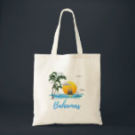 Bahamas Vacation Sailing Tote Bag<br><div class="desc">It's always better in the Bahamas! This island design makes for the perfect Bahamas Souvenir gift for your next tropical vacation to the Bahama Islands. This island design features a sailboat on the water,  palm trees on a beach,  and a sunset.</div>