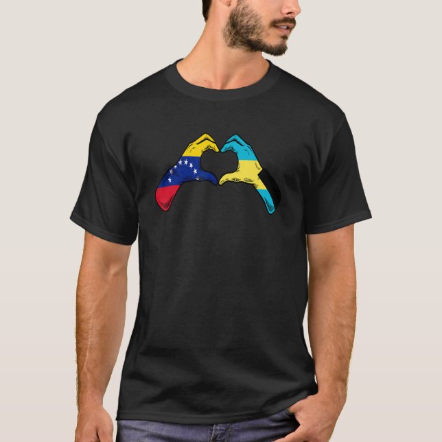 Bahamas Venezuela Flag Bahamians Venezuelan Heart  T-Shirt (Front)
