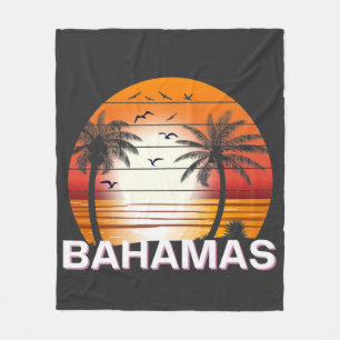 Bahamas Vintage Palm Trees Summer Beach Fleece Blanket