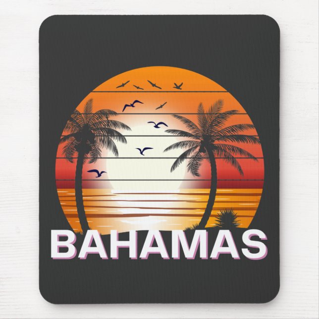 Bahamas Vintage Palm Trees Summer Beach Mouse Mat (Front)
