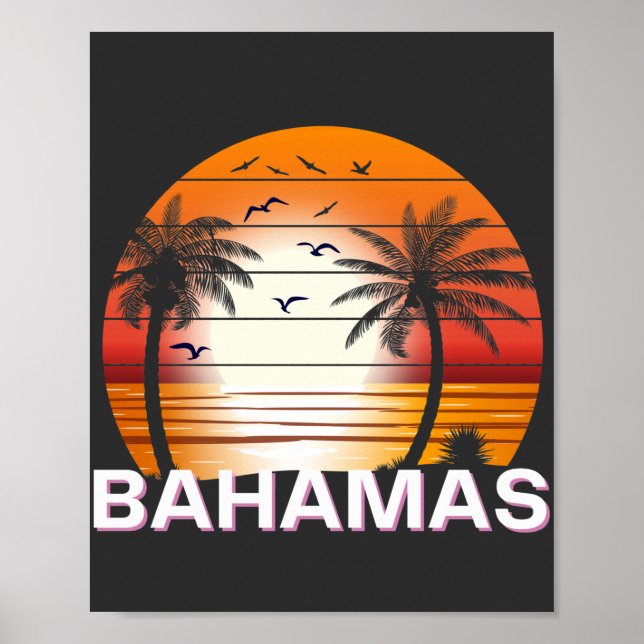 Bahamas Vintage Palm Trees Summer Beach Poster (Front)