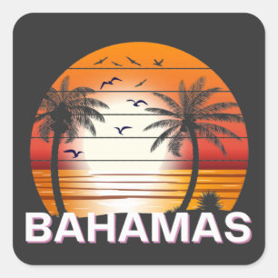 Bahamas Vintage Palm Trees Summer Beach Square Sticker