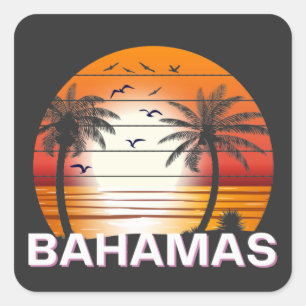 Bahamas Vintage Palm Trees Summer Beach Square Sticker