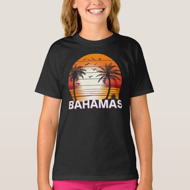 Bahamas Vintage Palm Trees Summer Beach T-Shirt (Front)