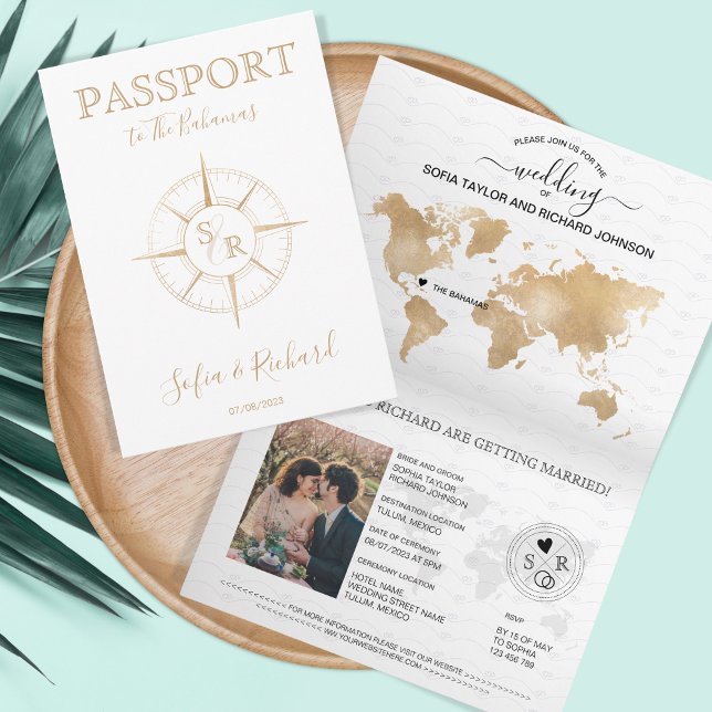 Bahamas Wedding Destination Passport World Map  Invitation (Creator Uploaded)