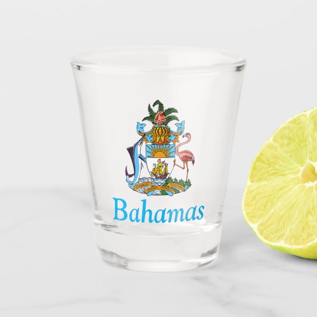 Bahamas with Coat of Arms (Caribbean Paradise) Shot Glass (Front)