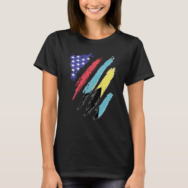 Bahamian American Patriot Grown Heart Flag Stripes T-Shirt (Front)