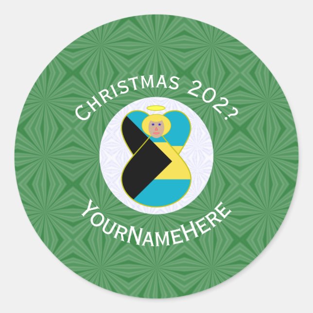 Bahamian Blonde Angel Christmas Flag Personalised  Classic Round Sticker (Front)