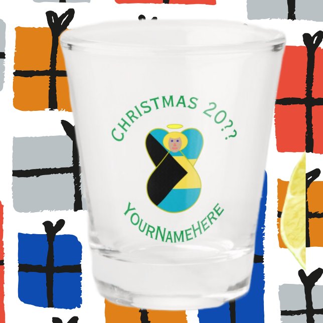 Bahamian Flag Angel Christmas Blonde Shot Glass (Creator Uploaded)