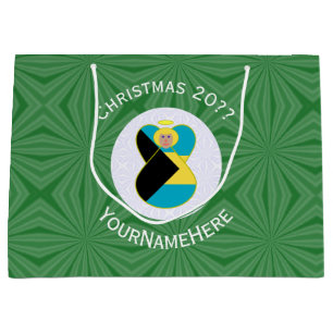 Bahamian Flag Christmas Blonde Angel Personalise Large Gift Bag