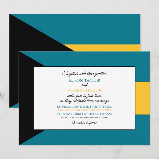 Bahamian Flag, Flag of The Bahamas Wedding Invitation (Front/Back)