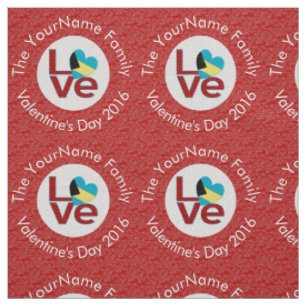 Bahamian Flag Heart LOVE Red Personalised Text  Fabric