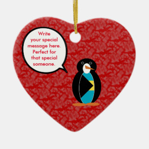 Bahamian Flag Holiday Ms. Penguin Talking Ceramic Tree Decoration