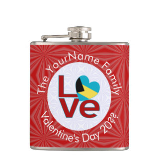 Bahamian Flag Red Letter LOVE Flag Personalised Hip Flask