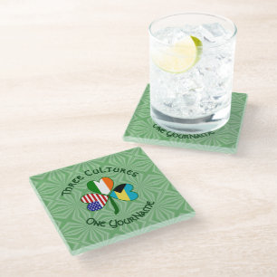 Bahamian Irish American Flag Shamrock Personalised Glass Coaster