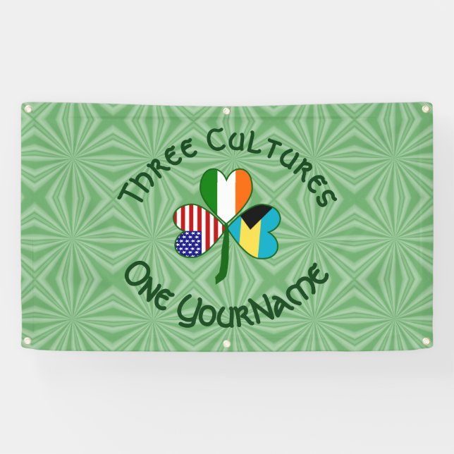 Bahamian Irish American Flags Shamrock Personalise Banner (Horizontal)