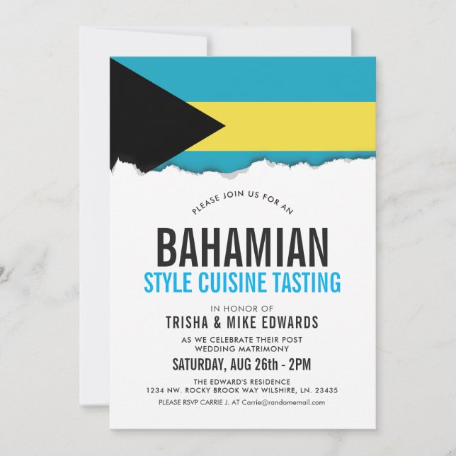 Bahamian Themed Cuisine | Party Flag Invite White (Front)