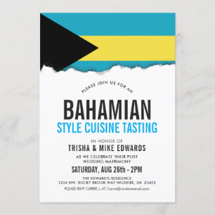 Bahamian Themed Cuisine   Party Flag Invite White