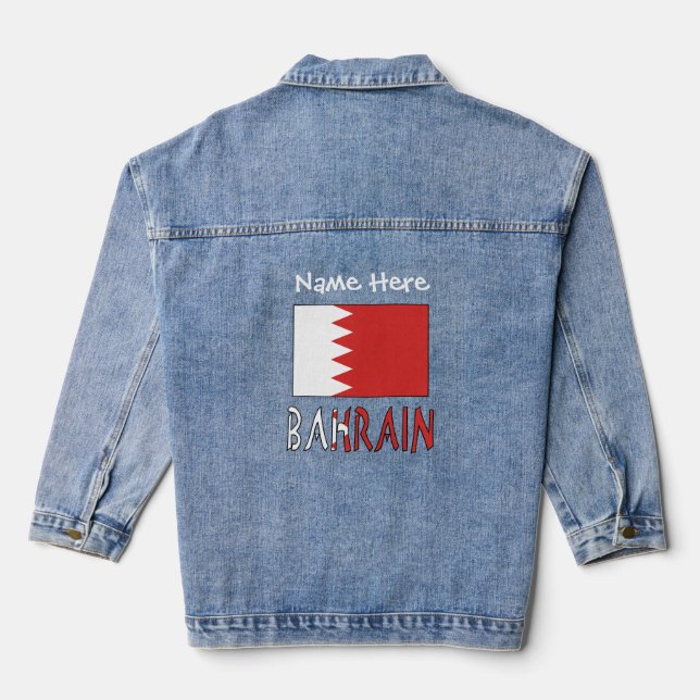 Bahrain and Bahraini Flag White Personalisation Denim Jacket (Back)